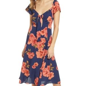 Leith Tie Front Floral Midi Dress (Small)
